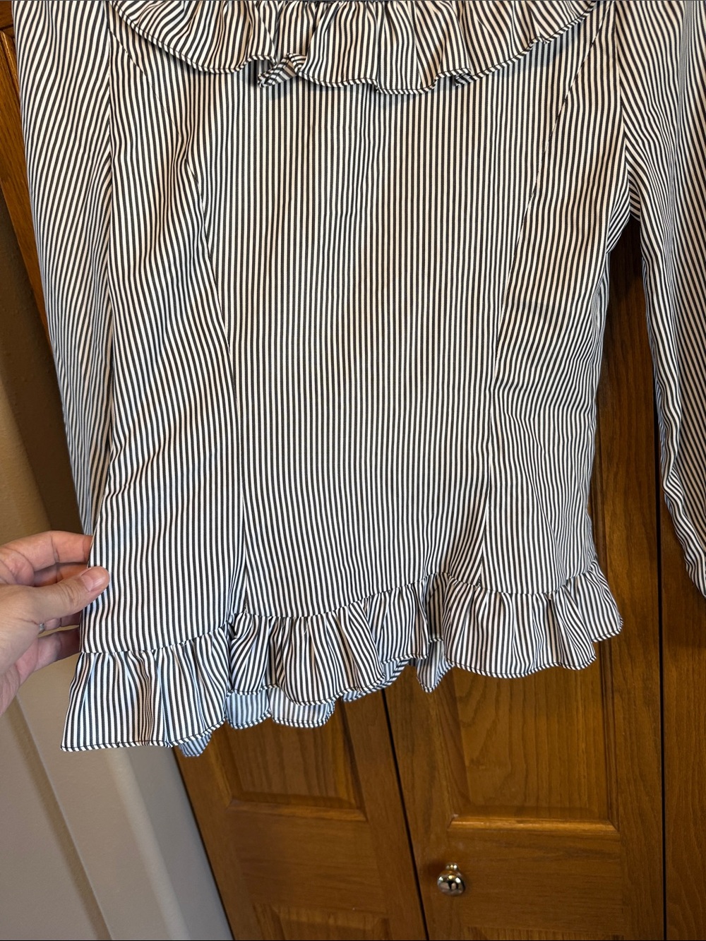 Victorian-Inspired Black & White Stripe Ruffle Button-Down Blouse- Medium-NWT - Picture 14 of 16